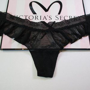 VICTORIA'S SECRET Black Ruffle Skirted Thong Panty S M L XL Sexy Fishnet Mesh VS